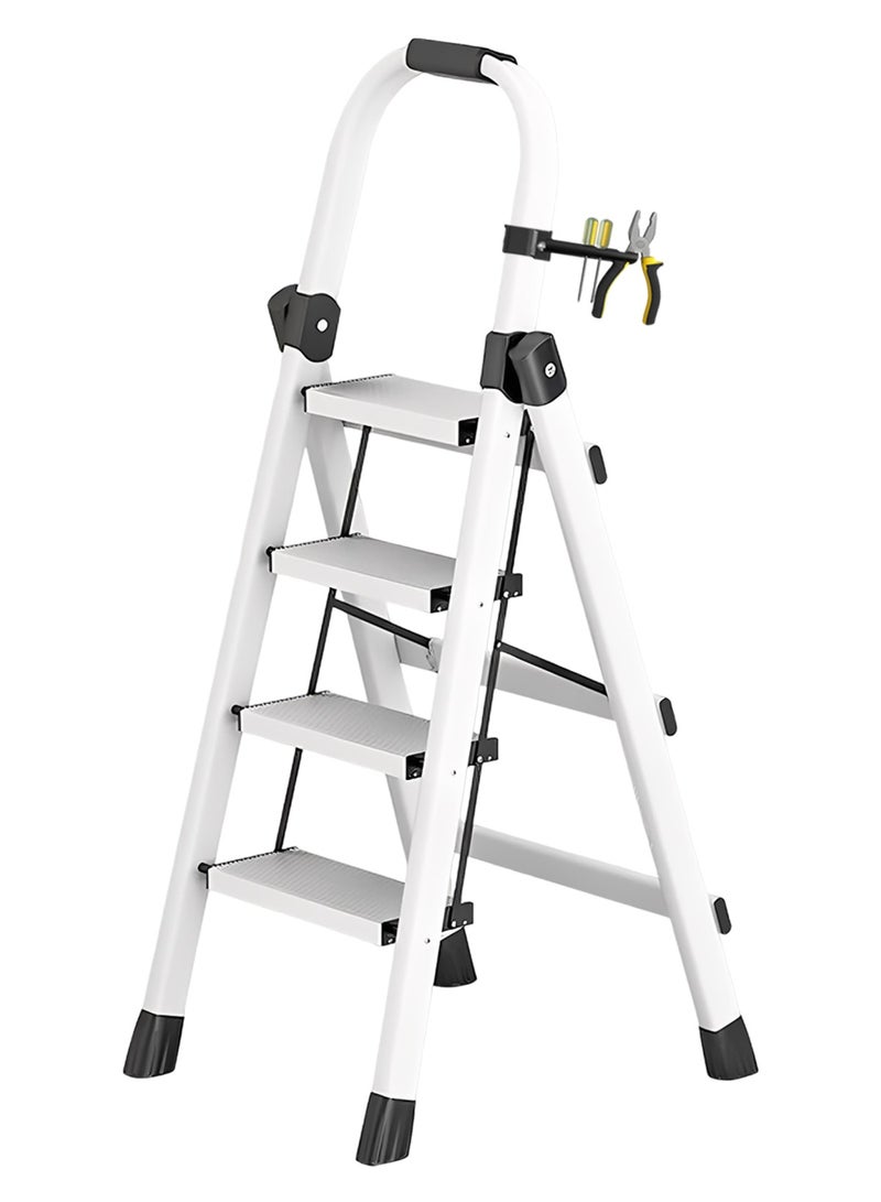 CUBEXELL Foldable Ladder 4 Steps,Home Ladder Folding Step Stool with Wide Anti-Slip Pedal Durable Aluminum Alloy Frame Adults Folding Sturdy Steel Ladder for Home Kitchen Garden Office - Image 1